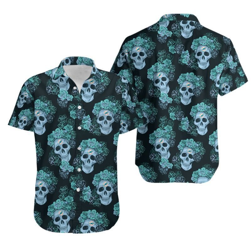 NFL Miami Dolphins Mystery Skull And Flower Hawaiian Shirt
