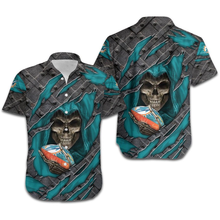 Miami Dolphins Shop - nfl miami dolphins shirt skull cracked metal all over print 3d95605