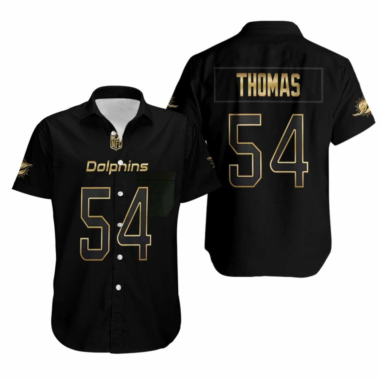 NFL Miami Dolphins Zach Thomas 54 Hawaiian Shirt Black Golden