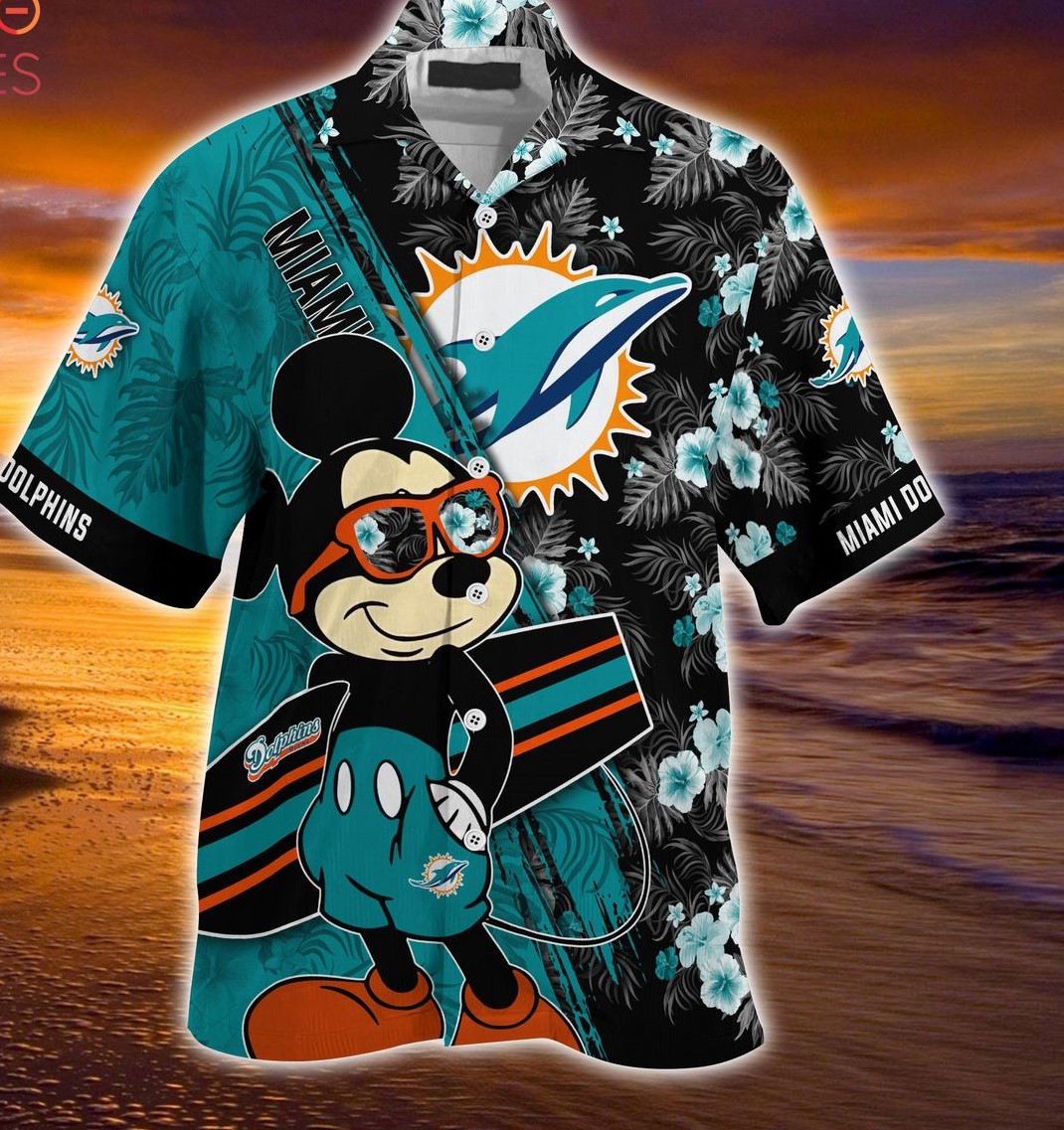NFL Mickey And Floral Miami Dolphins Summer Hawaiian Shirt For Fan