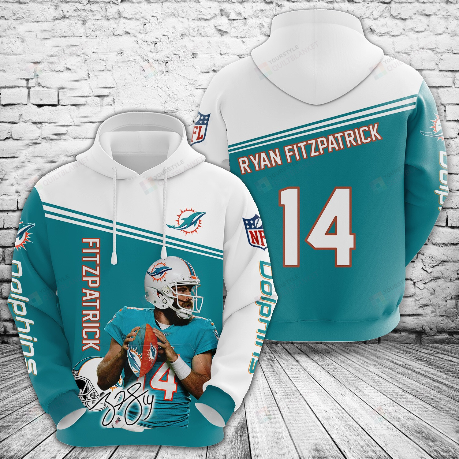 Miami Dolphins Shop - Buy 3D Hoodie Miami Dolphins NFL Fitzpatrick 14 Signature Go Fins Gift For True Fans