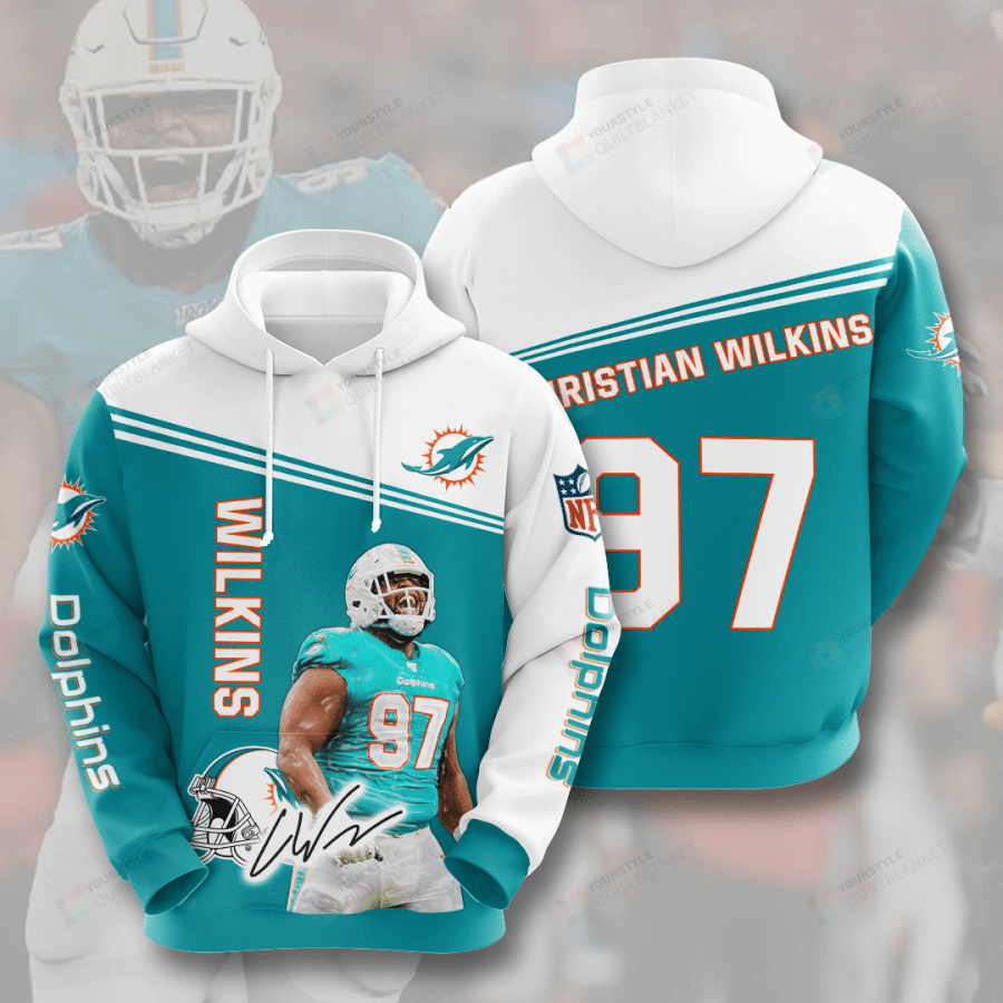 Miami Dolphins Shop - Christian Wilkins Miami Dolphins 3D All Over Print Hoodie Zip up Hoodie
