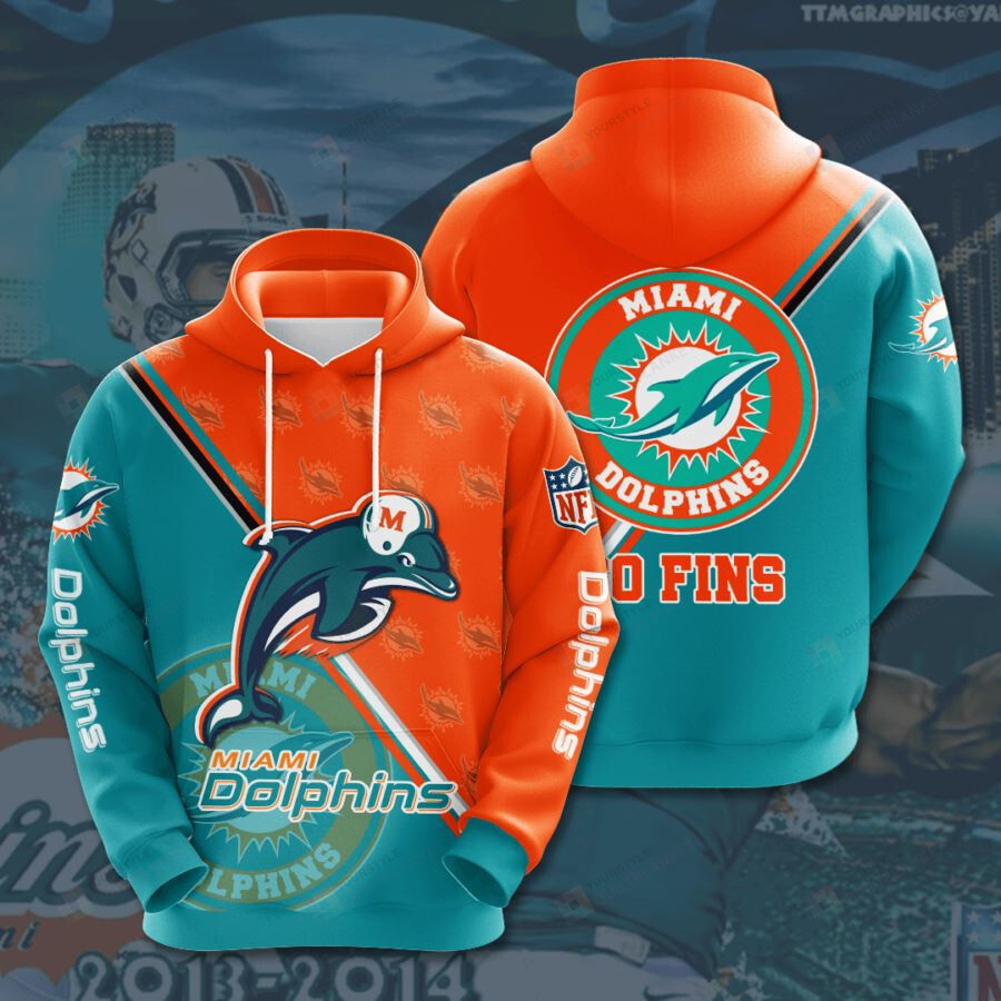 Miami Dolphins Shop - Miami Dolphins Go Fins 3D All Over Print Hoodie Zip up Hoodie