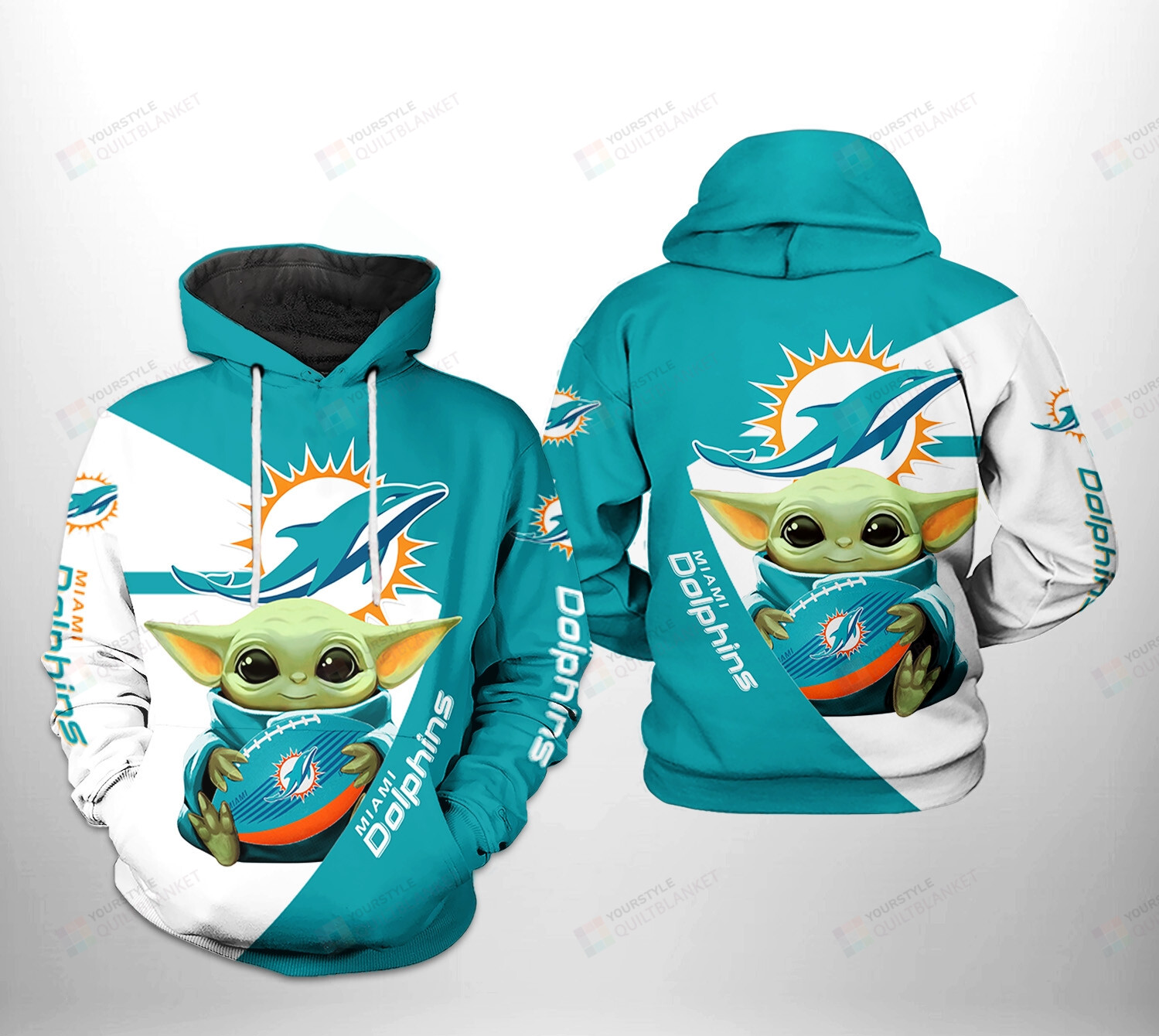 Miami Dolphins Shop - Miami Dolphins NFL Baby Yoda Team 3D All Over Print Hoodie Zip up Hoodie