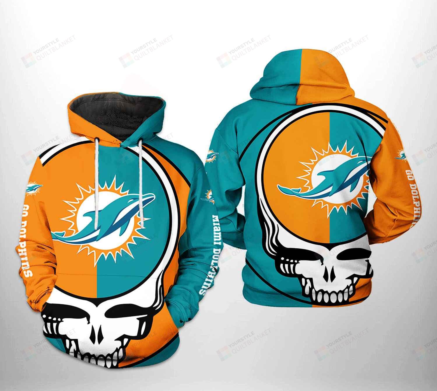 Miami Dolphins Shop - Miami Dolphins NFL Grateful Dead 3D All Over Print Hoodie Zip up Hoodie