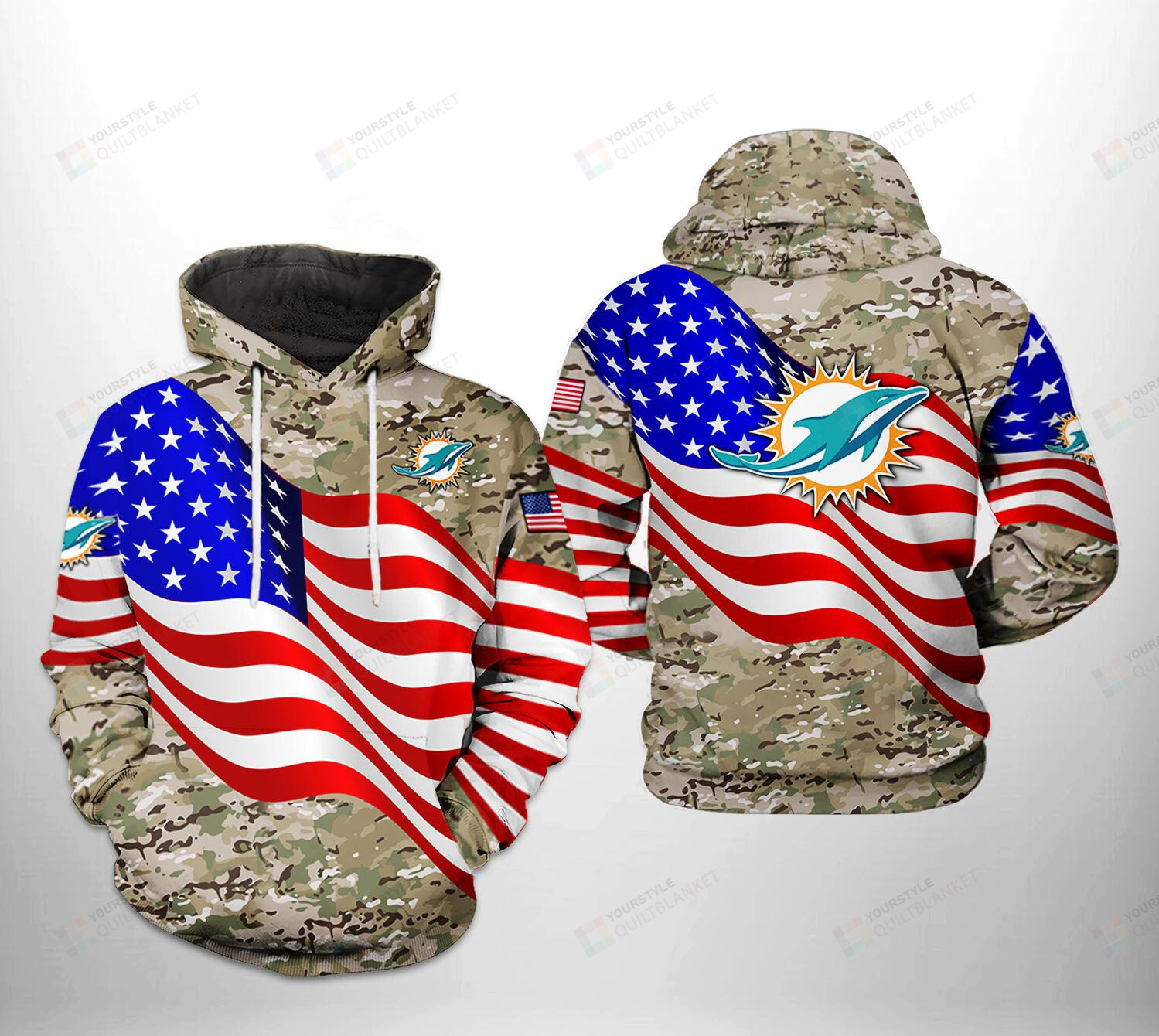 Miami Dolphins Shop - Miami Dolphins NFL US Flag Camo Veteran Team 3D All Over Print Hoodie Zip up Hoodie