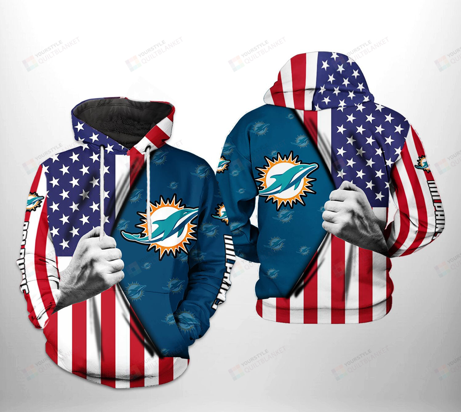 Miami Dolphins Shop - Miami Dolphins NFL US Flag Team 3D All Over Print Hoodie Zip up Hoodie