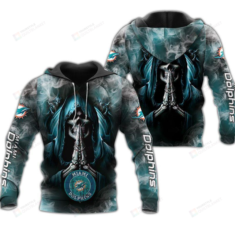 Miami Dolphins Shop - Miami Dolphins Skull 3D All Over Print Hoodie Zip up Hoodie