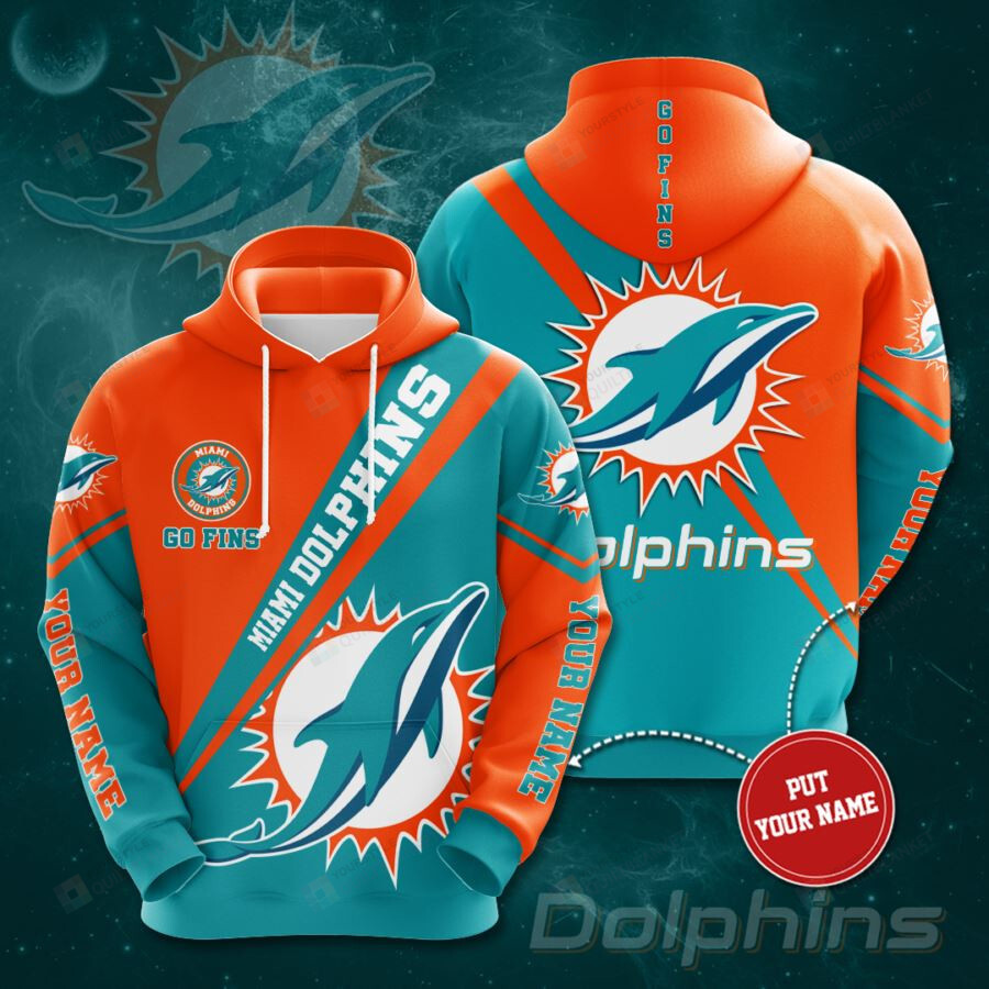 Miami Dolphins Shop - Personalized Miami Dolphins Go Fins Custom Name 3D All Over Print Hoodie Zip up Hoodie