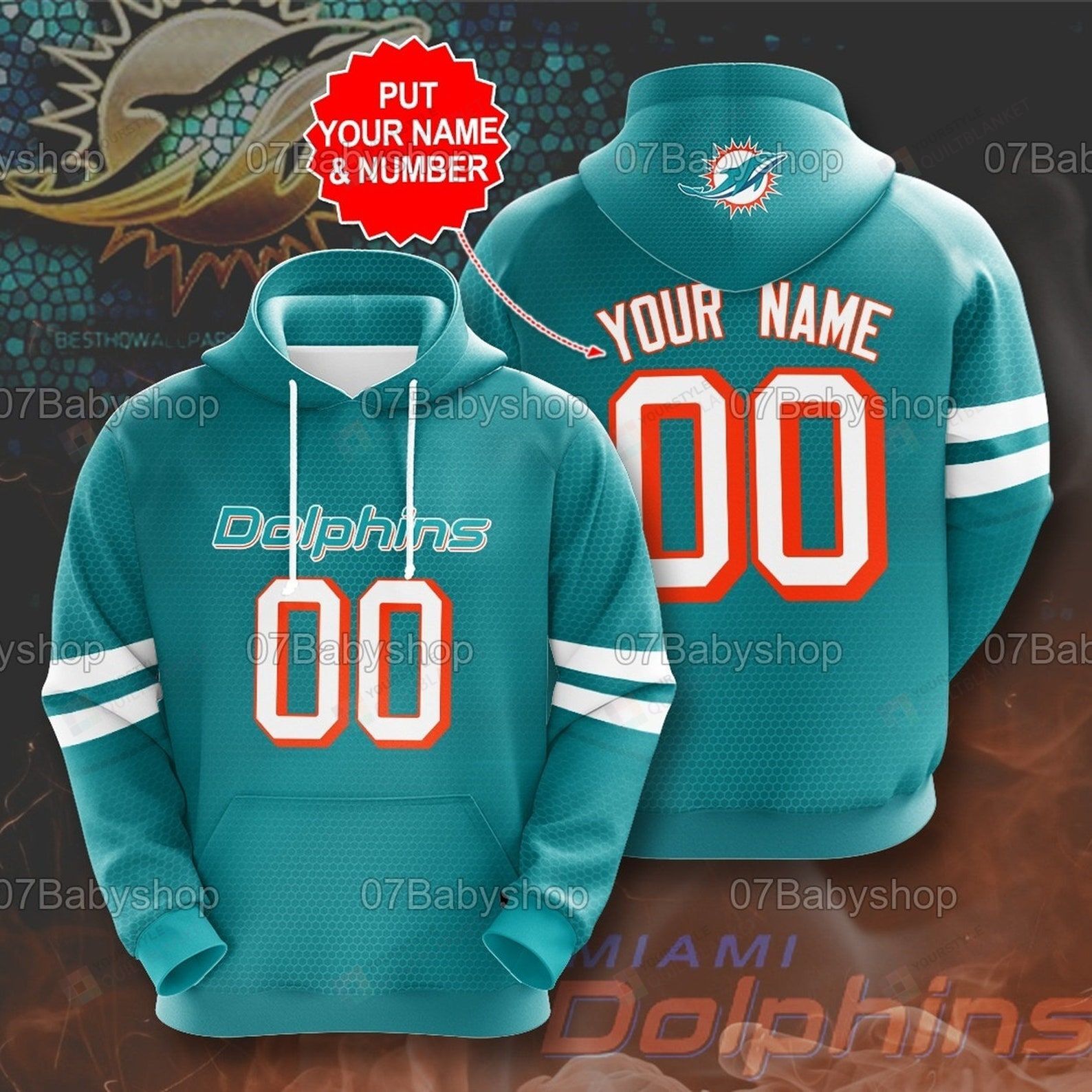 Miami Dolphins Shop - Personalized Miami Dolphins Nfl Custom Name 3d Printed Pull Over Hoodie Zip Up Hoodie