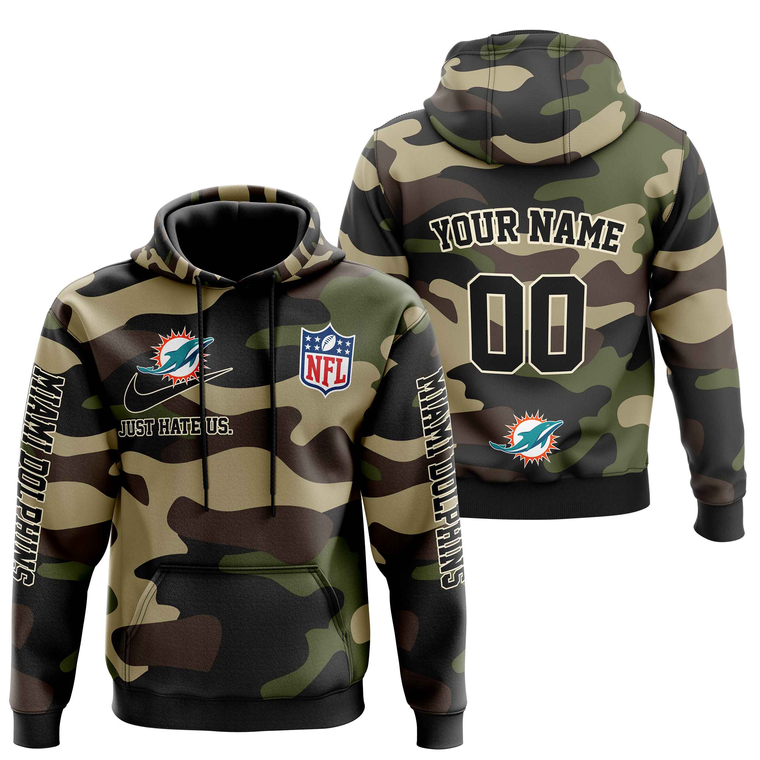 Miami Dolphins Personalized Hoodie-Zip Hoodie Camo Style