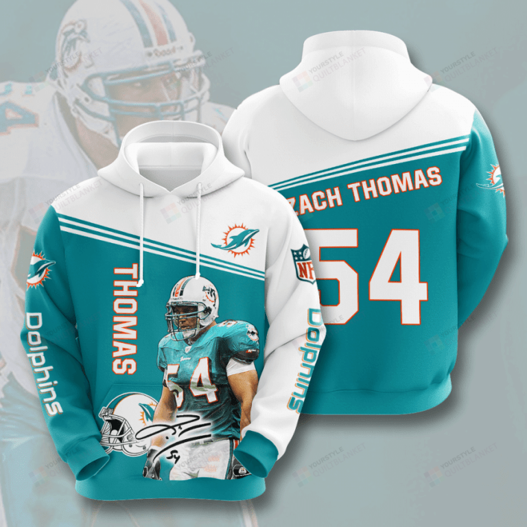 Miami Dolphins Shop - miami dolphins zach thomas 3d all over print hoodie zipup hoodie mte0149563