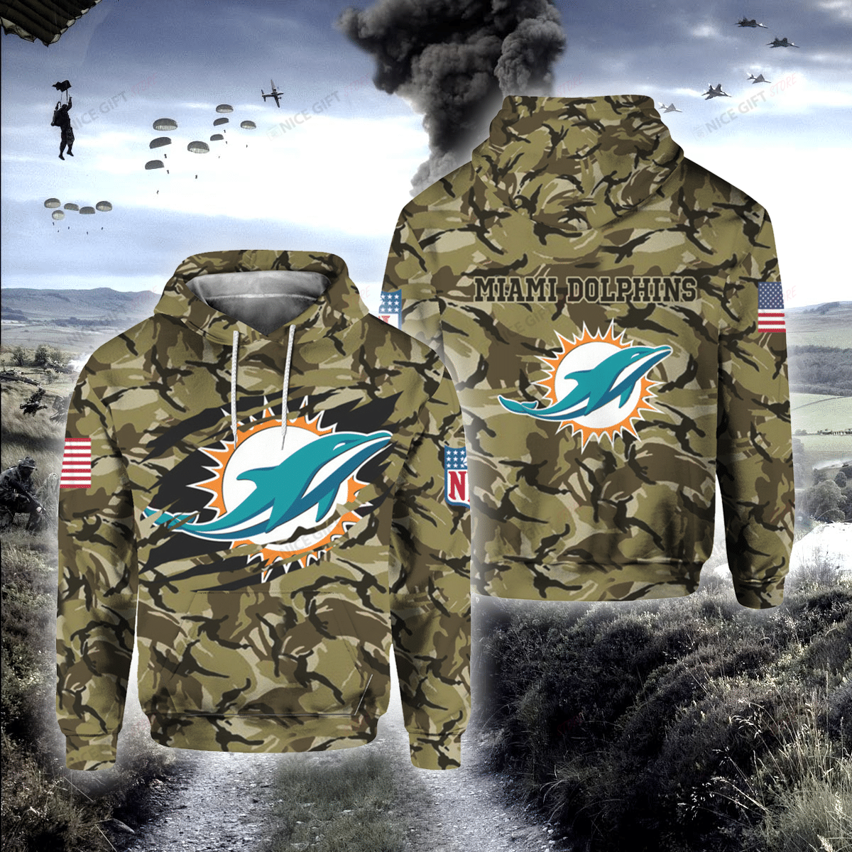 NFL Miami Dolphins Camouflage Hoodie 3D For Fan