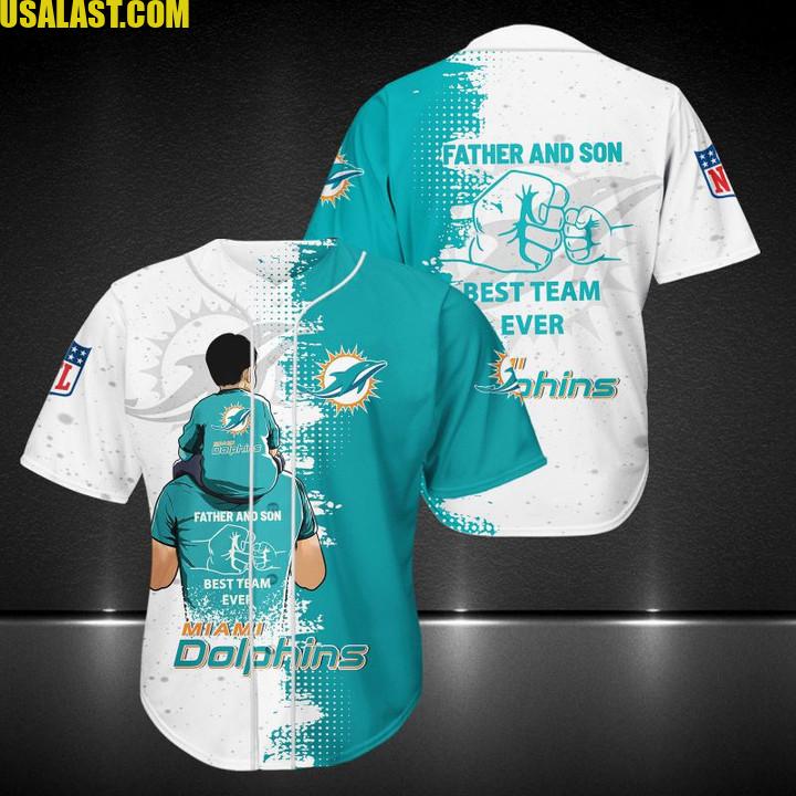 MIAMI DOLPHINS FATHER AND SON TEAM BASEBALL JERSEY SHIRT