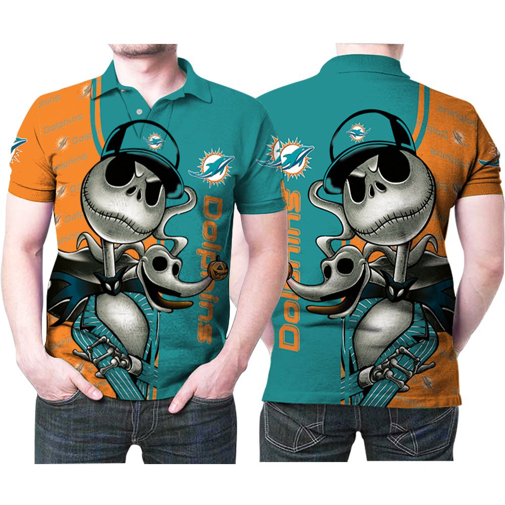 Miami Dolphins Shop - Miami Dolphins Jack Skellington Halloween 3d Printed Gift For Miami Dolphins Fan Polo Shirt All Over Print Shirt 3d T shirt