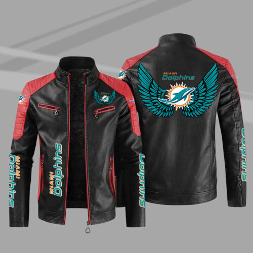 Miami Dolphins Shop - Miami Dolphins Leather Jacket Motorcycle v10