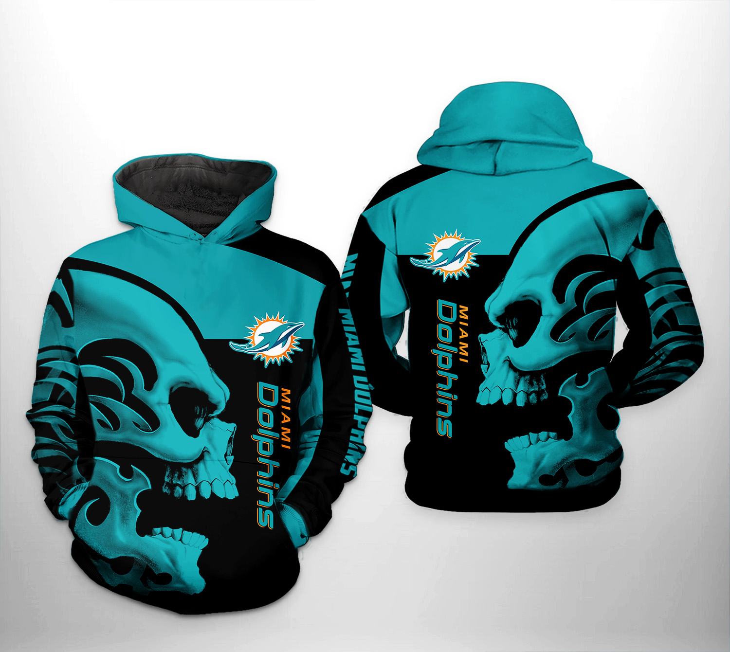 Miami Dolphins Shop - Miami Dolphins NFL Skull 3D Printed HoodieZipper Hoodie