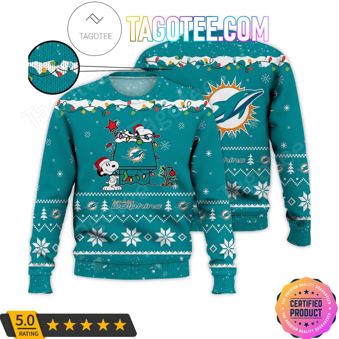 Miami Dolphins Shop - Miami Dolphins NFL Snoopy Peanuts Knitted Christmas Jumper