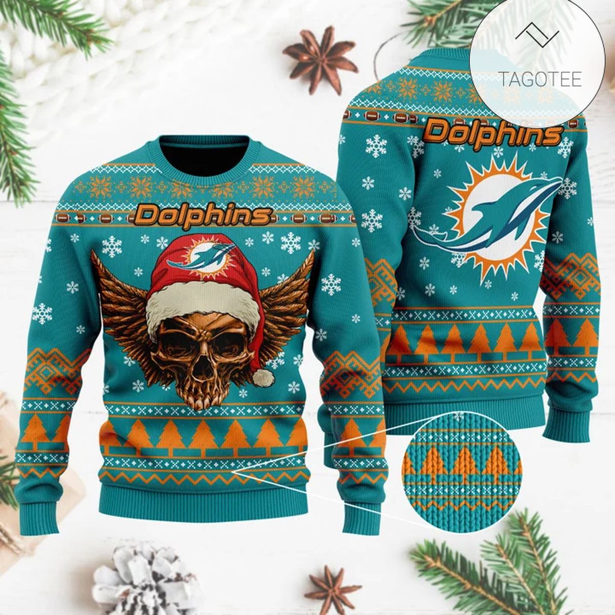 Miami Dolphins Shop - NFL Miami Dolphins Ugly Christmas Sweater Skull Xmas