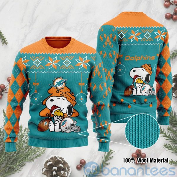Miami Dolphins Shop - Miami Dolphins Funny Charlie Brown Peanuts Snoopy Christmas Tree Ugly Christmas 3D Sweater