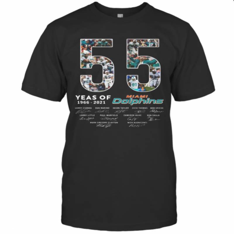 Miami Dolphins Shop - 55 Years Of 1966 2021 Miami Dolphins Signatures T Shirt