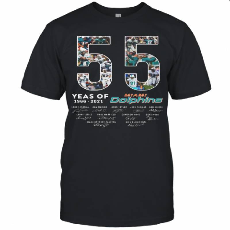 Miami Dolphins Shop - 55 Years Of 1966 2021 Miami Dolphins Signatures Unisex Jersey Tee