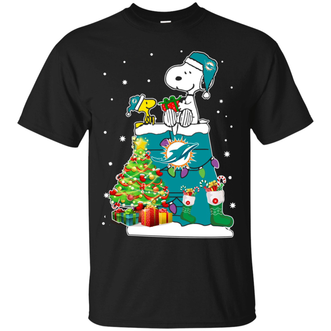Miami Dolphins Shop - Check out this awesome Miami Dolphins Snoopy Woodstock Christmas Shirt Cotton Shirt 1