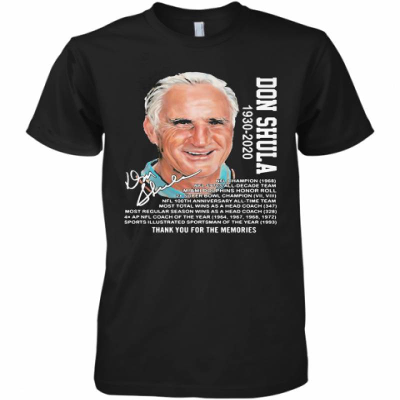 Miami Dolphins Shop - Don Shula 1930 2020 Miami Dolphins Thank You For The Memories Signature Premium Mens T Shirt