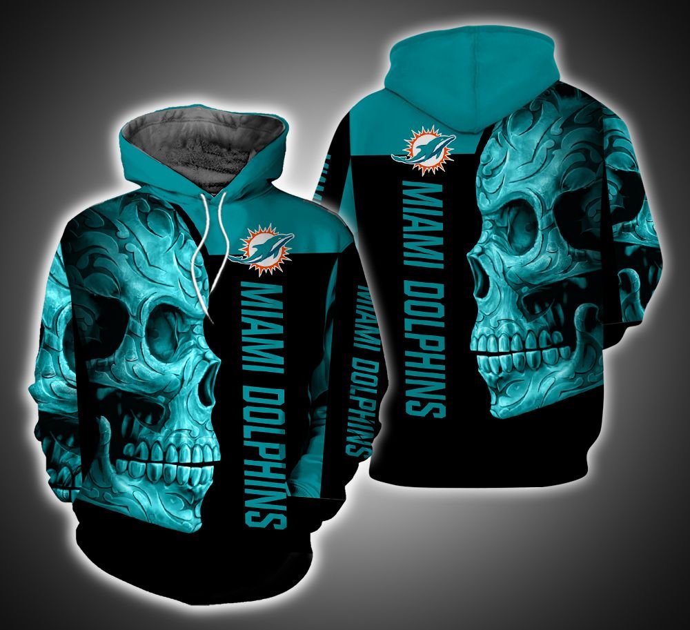 Miami Dolphins Shop - Miami Dolphins Skull Ver1215 3D Print Hoodie