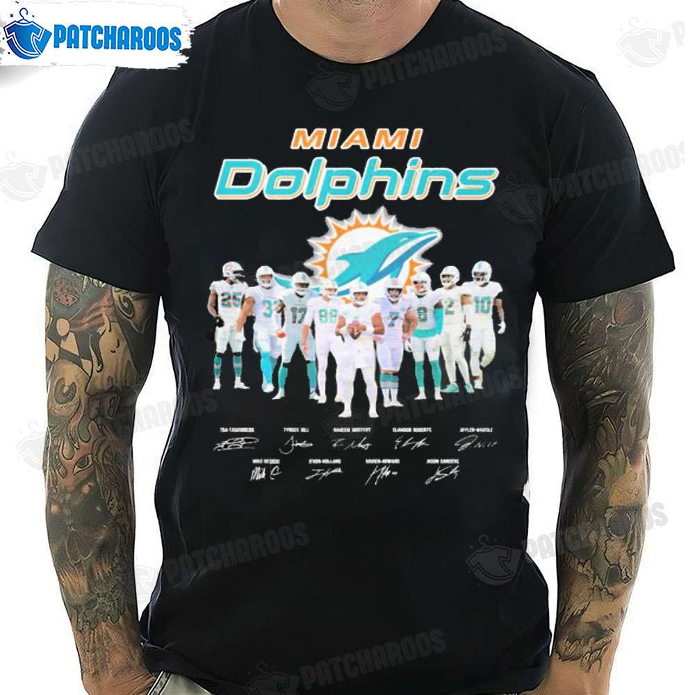 Miami Dolphins Shop - Miami Dolphins Team signatures T Shirt Miami Dolphins Gift 1