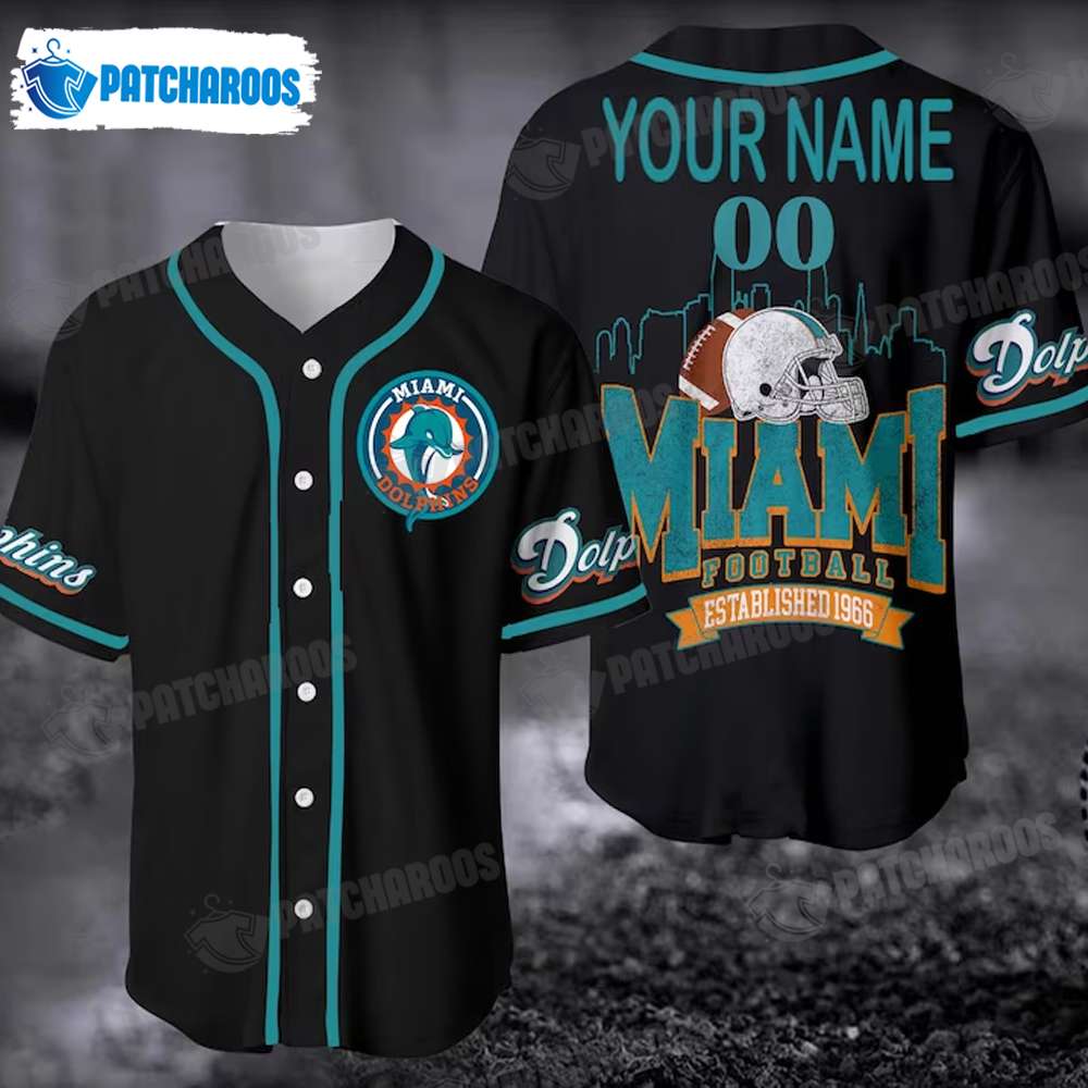 Miami Dolphins Shop - Personalized NFL Miami Football Established 1966 Baseball Jersey Dolphins Gift