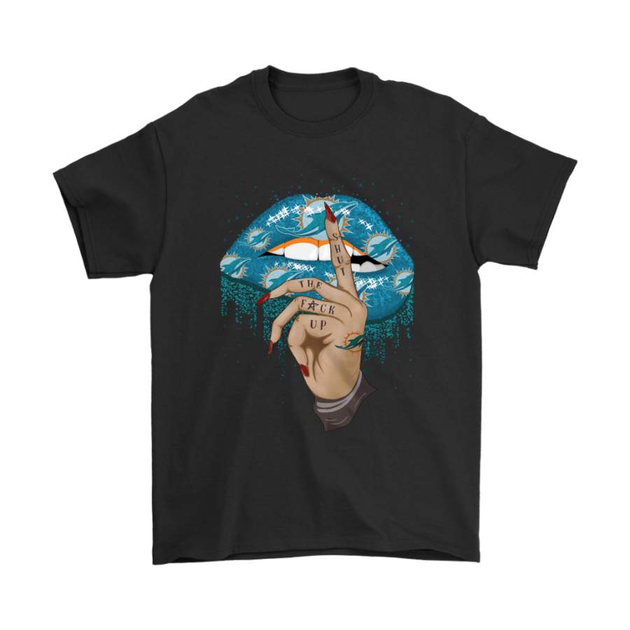 Miami Dolphins Shop - Shut The Fuck Up Fingers Tattoo Glossy Lips Miami Dolphins Shirts 1