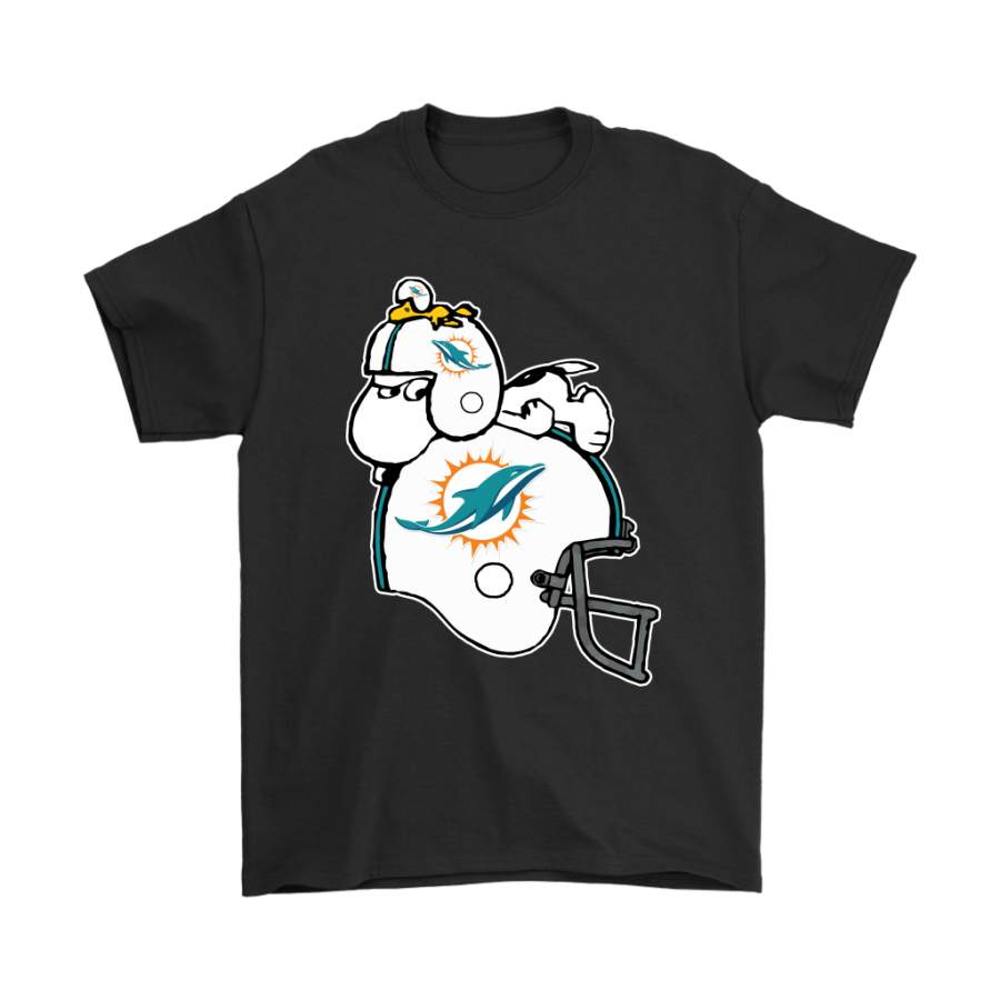 Miami Dolphins Shop - Snoopy And Woodstock Resting On Miami Dolphins Helmet Shirts 1