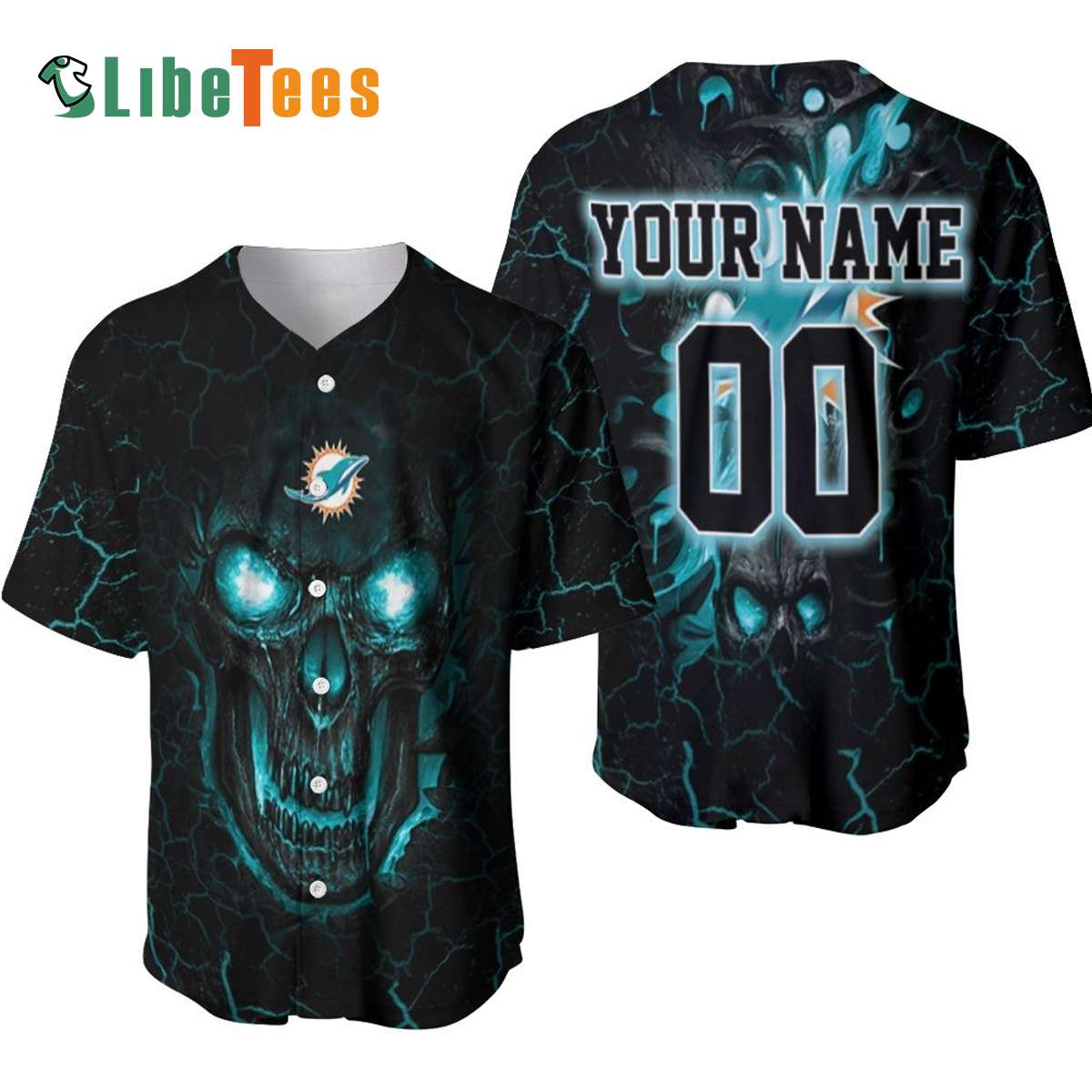 Miami Dolphins Shop - Miami Dolphins Baseball Jersey Shirt Lave Skull