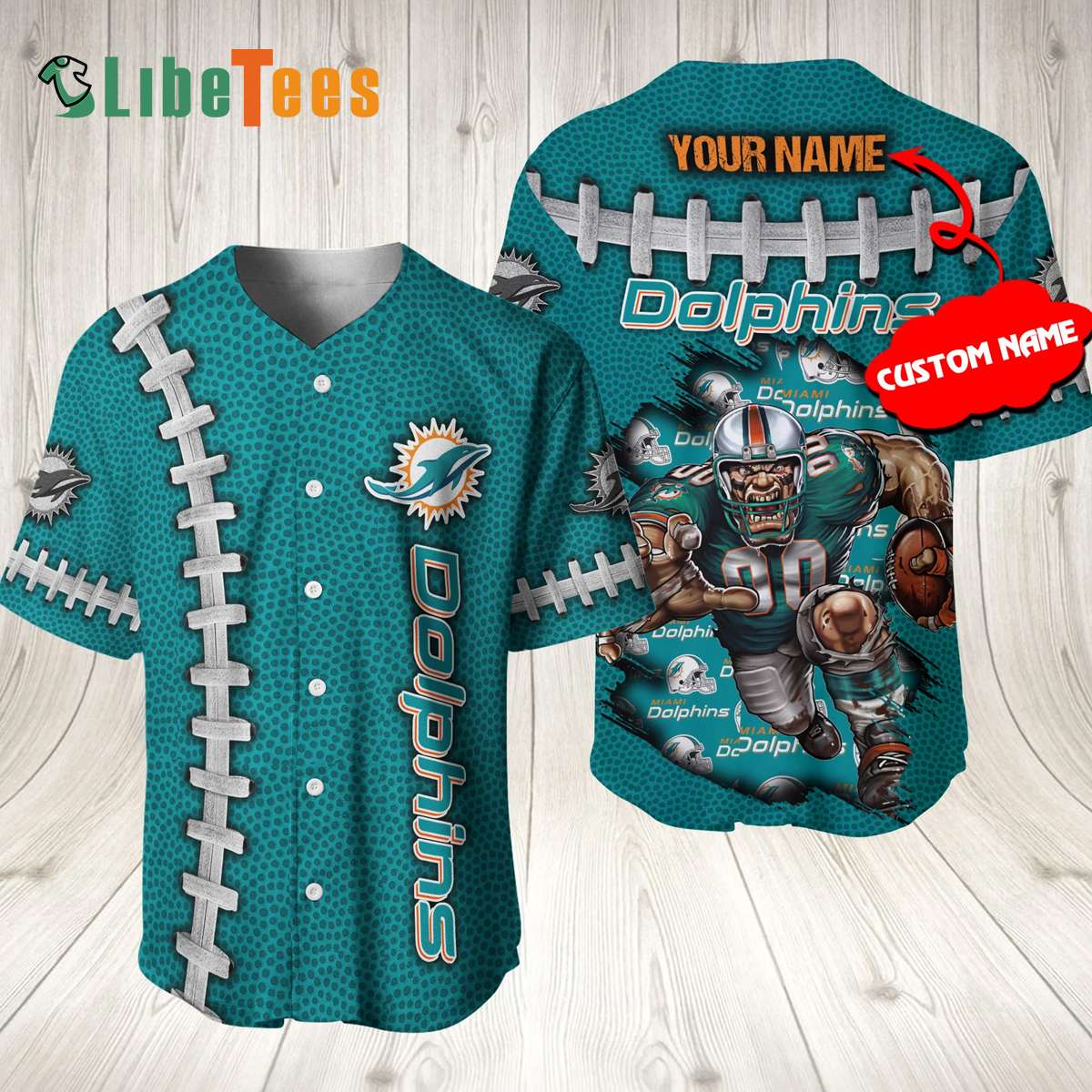 Miami Dolphins Shop - Miami Dolphins Baseball Jersey Shirt Mascot Logo