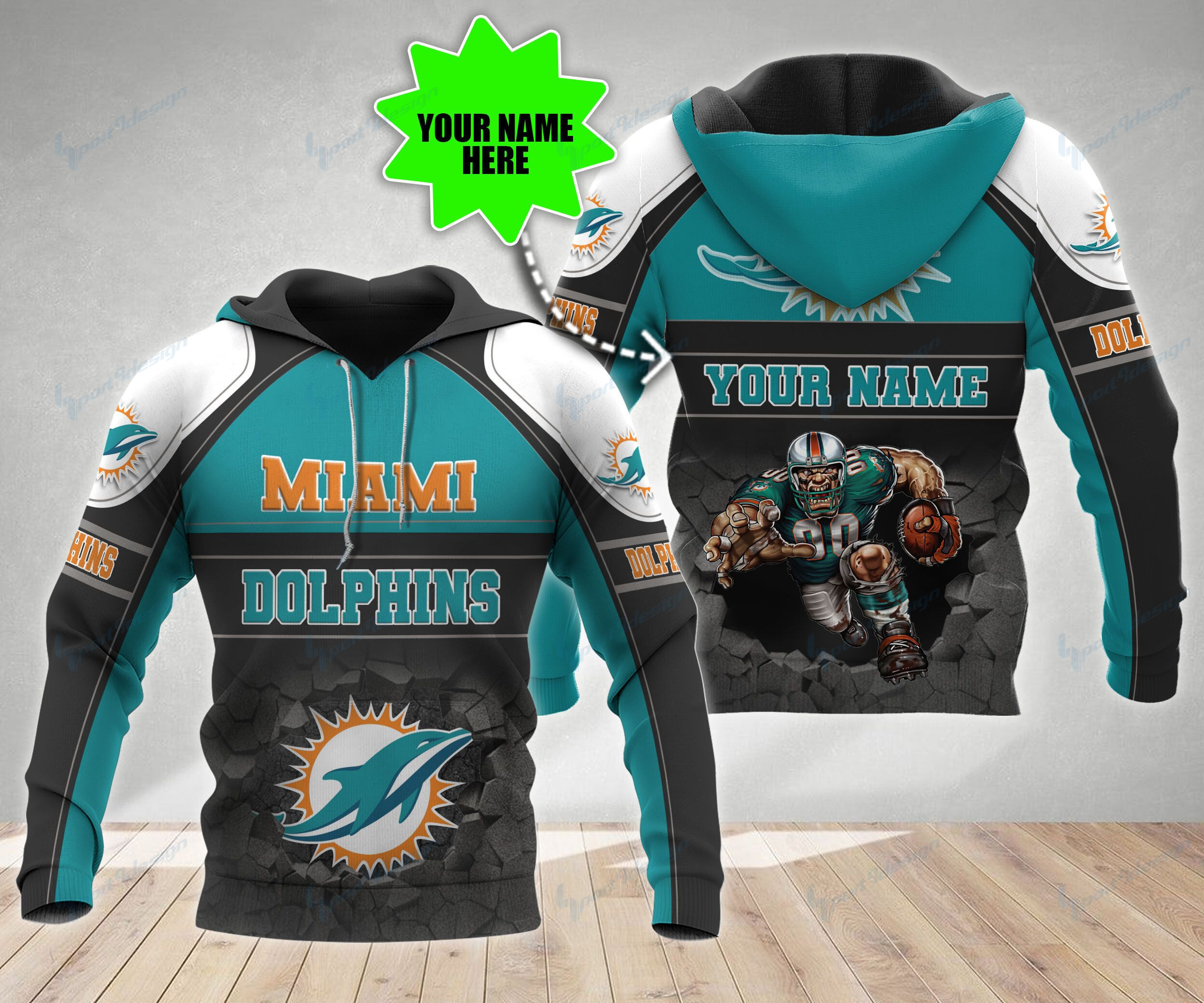 Miami Dolphins Shop - Miami Dolphins Personalized All Over Printed Hoodie 3D V2