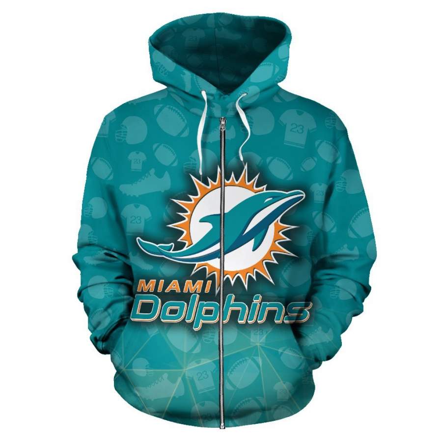 Miami Dolphins Shop - Miami Dolphins Zip up Hoodie All Over Print