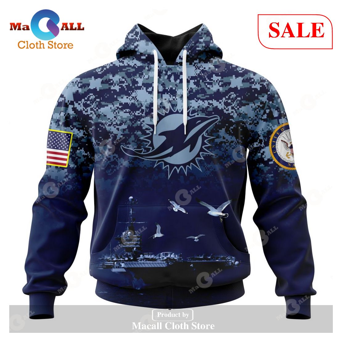 Miami Dolphins Shop - NFL Miami Dolphins Honor US Navy Veterans Hoodie