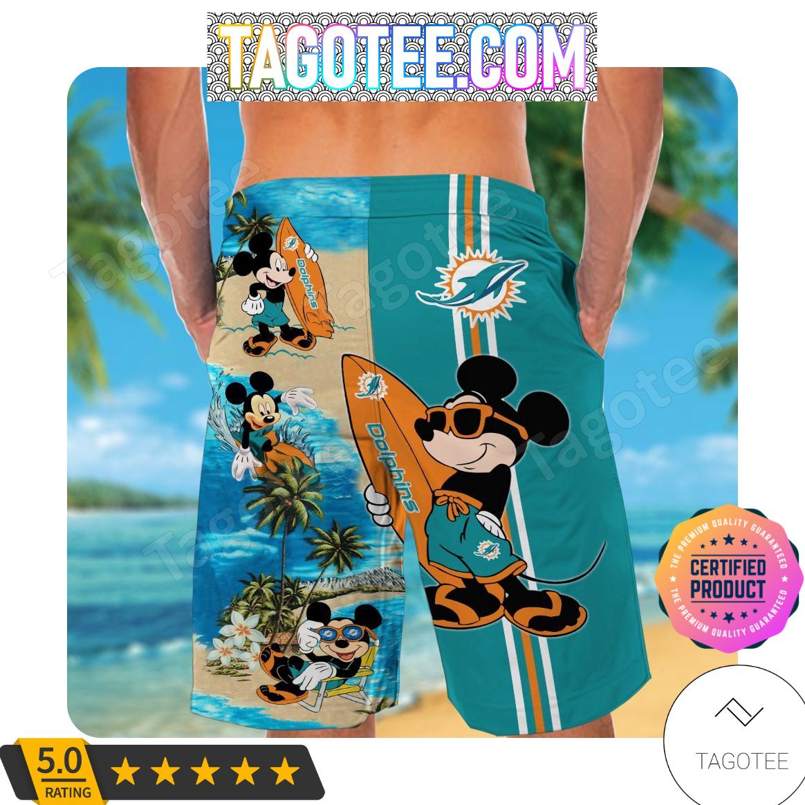 Miami Dolphins Shop - Personalized Miami Dolphins Mickey Aloha Hawaiian Shirt Beach Shorts 2
