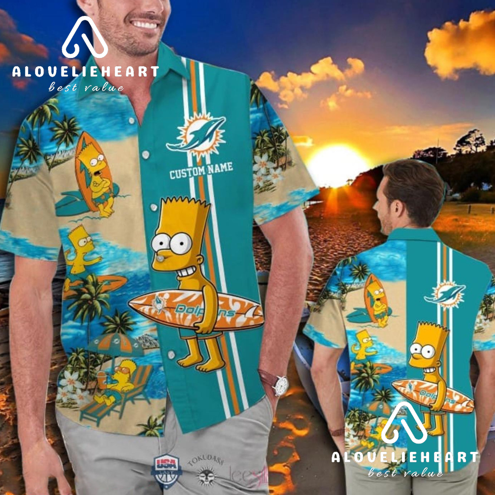 Miami Dolphins Shop - Cheap Bart Simpson Miami Dolphins Hawaiian Shirt Aloha Summer Beach Shirt 1