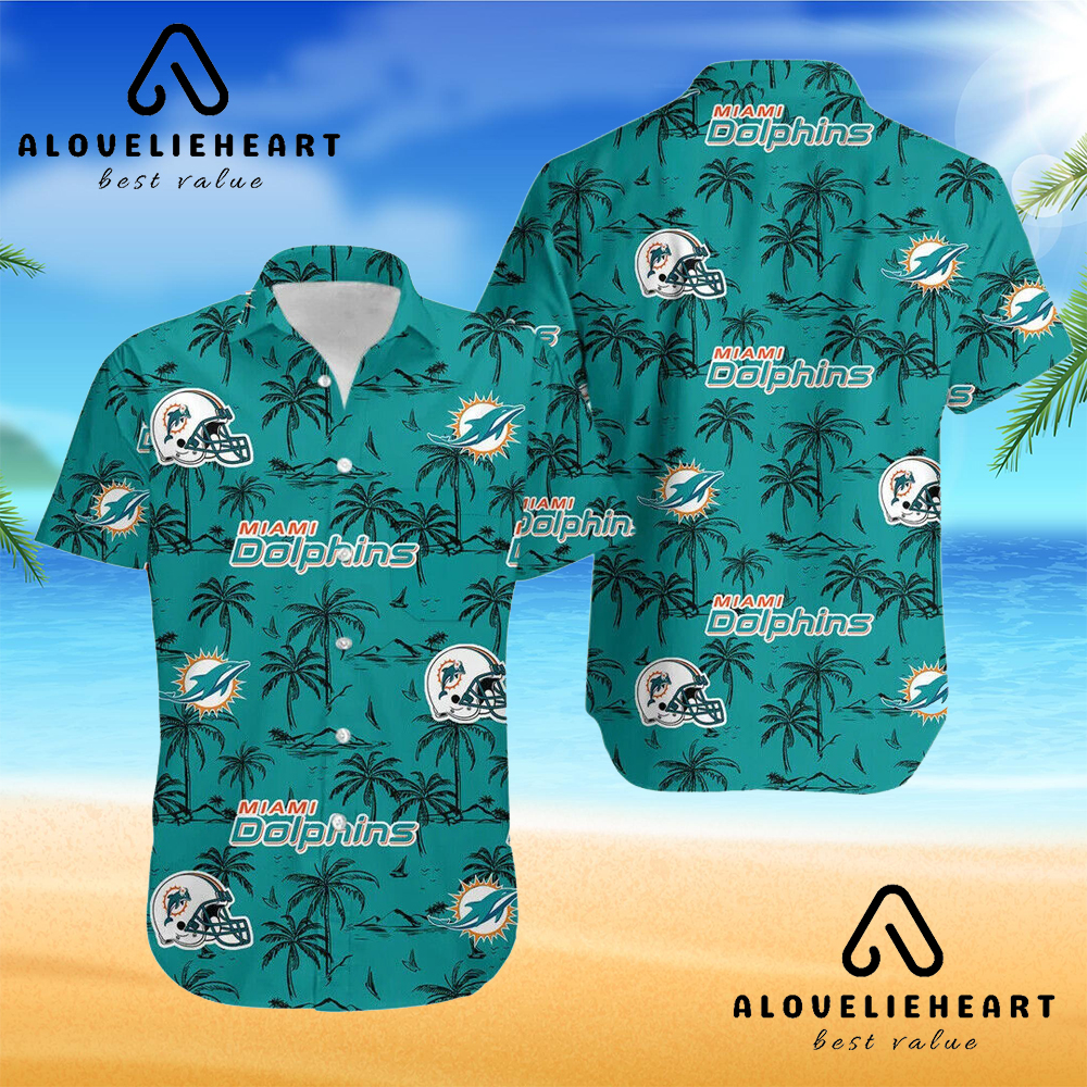 Miami Dolphins Shop - Cheap Healmet Palm Tree Dolphins Hawaiian Shirt Aloha Summer Beach Shirt 1