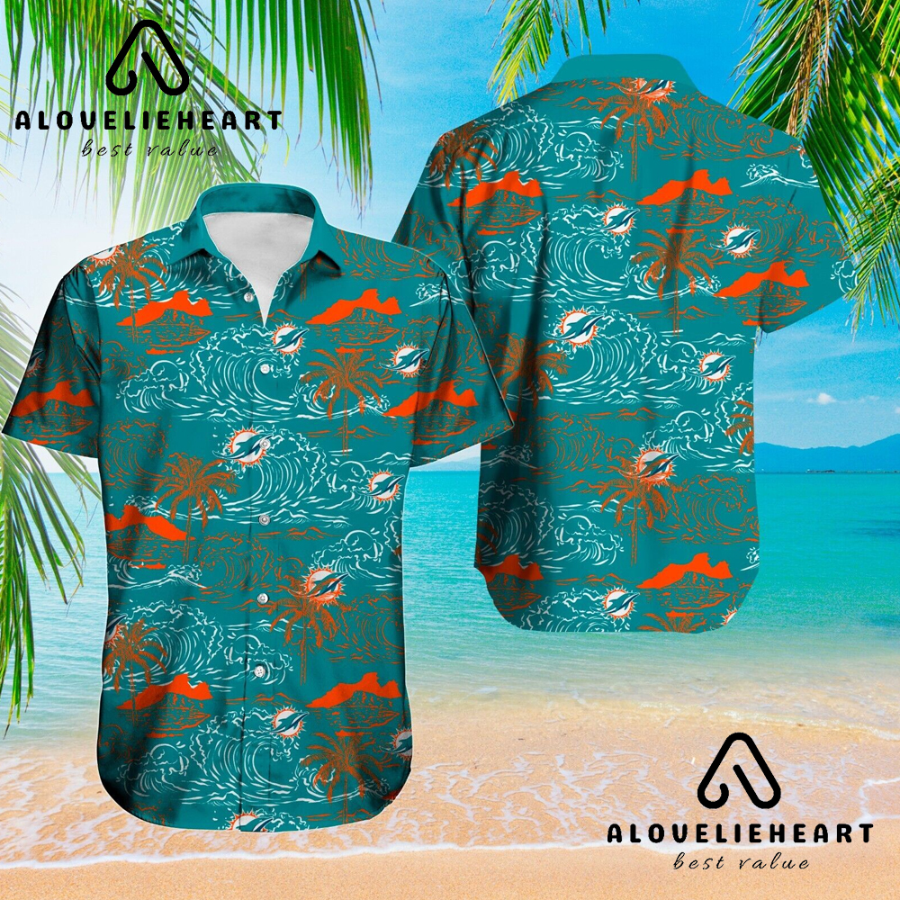 Miami Dolphins Shop - Cheap NFL Football Dolphins Hawaiian Shirt Palm Tree Hawaiian Shirt 1