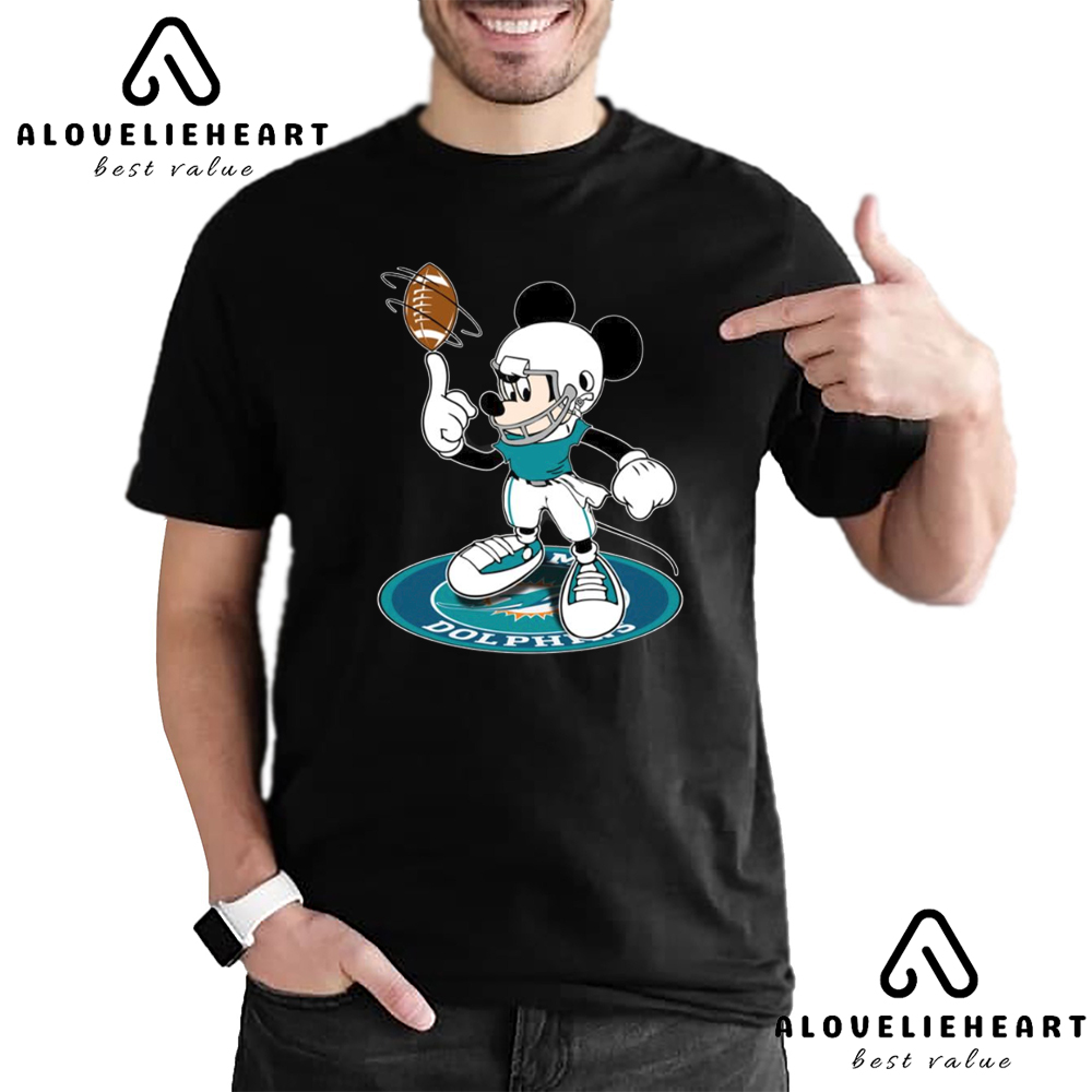 Miami Dolphins Shop - Cheerful Mickey Mouse NFL Football Team Miami Dolphins T shirt 1