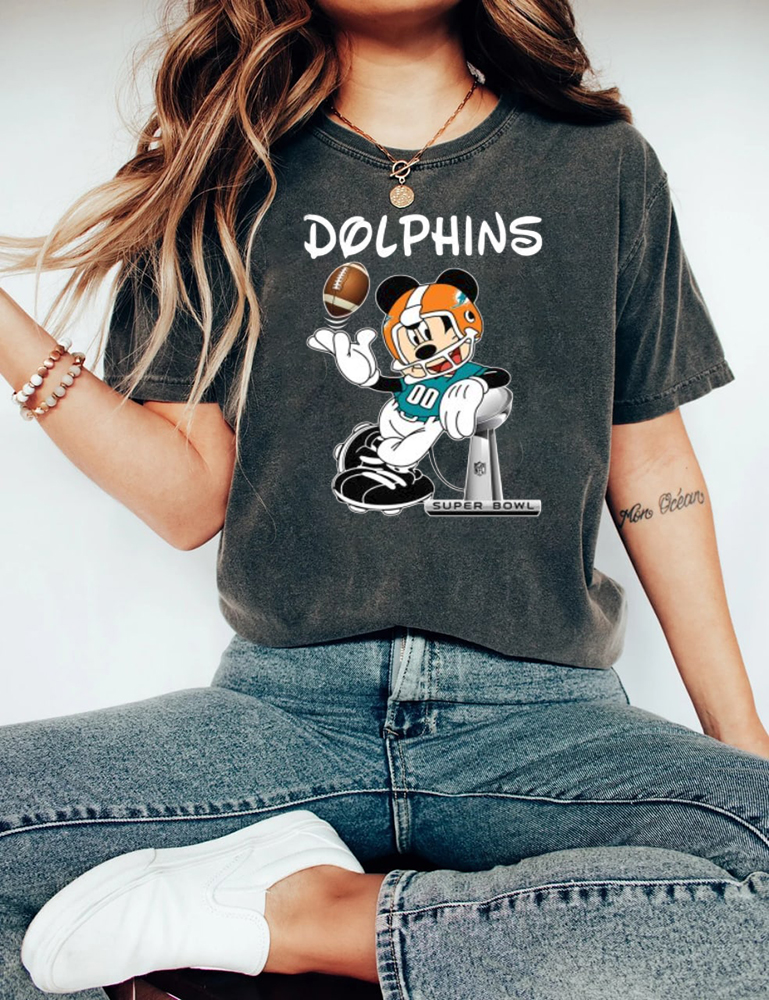 Miami Dolphins Shop - Funny Mickey Mouse NFL Super Bowl Miami Dolphins Tee Shirt 1