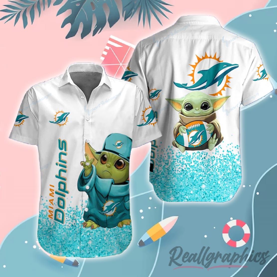Miami Dolphins Shop - Miami Dolphins Baby Yoda Button Shirts 1