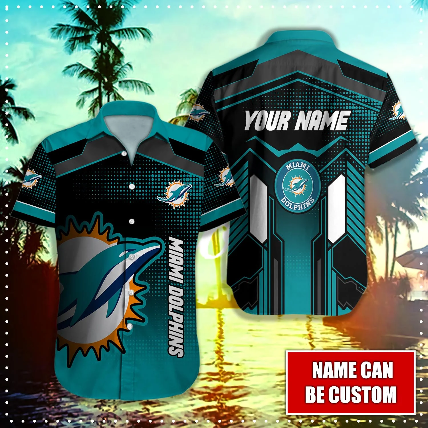 Miami Dolphins Shop - Miami Dolphins Button Up Shirt Big Logo Custom Name