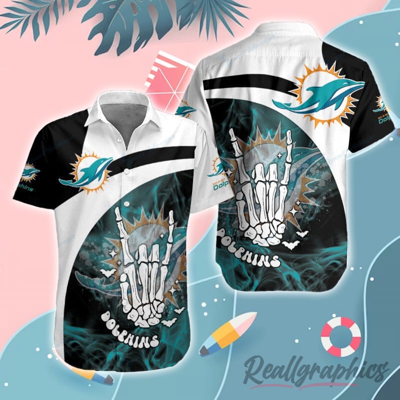 Miami Dolphins Shop - Miami Dolphins Hand Skeleton Button Shirt 1