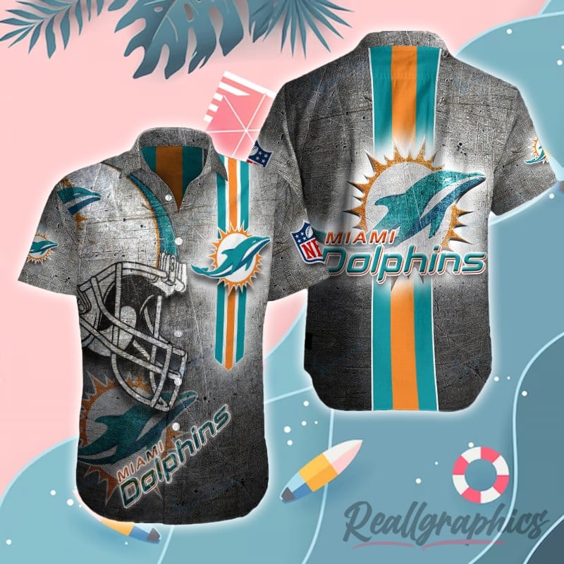 Miami Dolphins Shop - Miami Dolphins Helmet Short Sleeve Button Shirt 1
