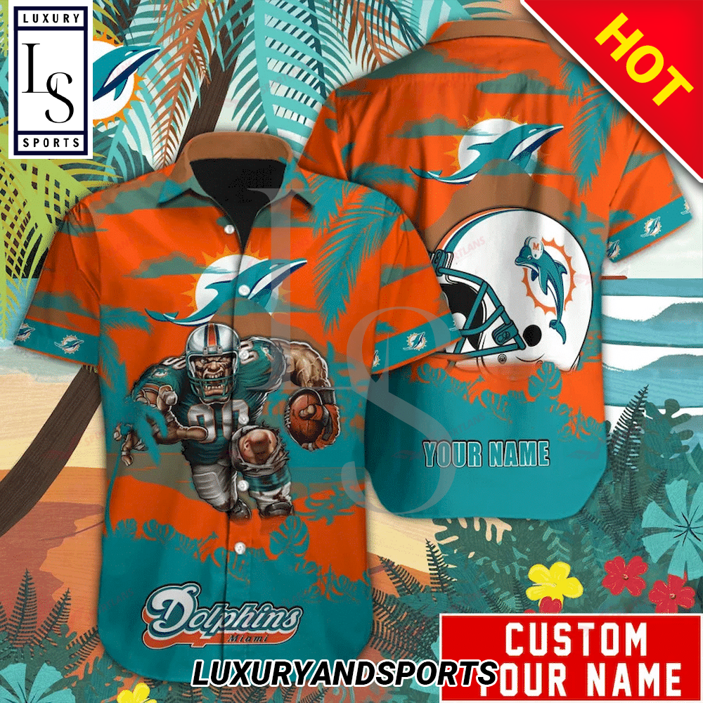 Miami Dolphins Shop - Miami Dolphins Mascot Custom Name Hawaiian Shirt