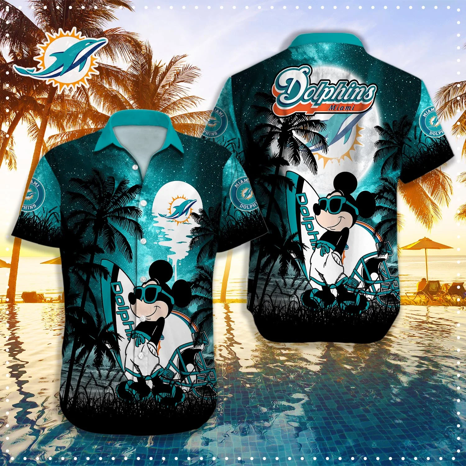 Miami Dolphins Shop - Mickey Miami Dolphins Hawaiian Shirt